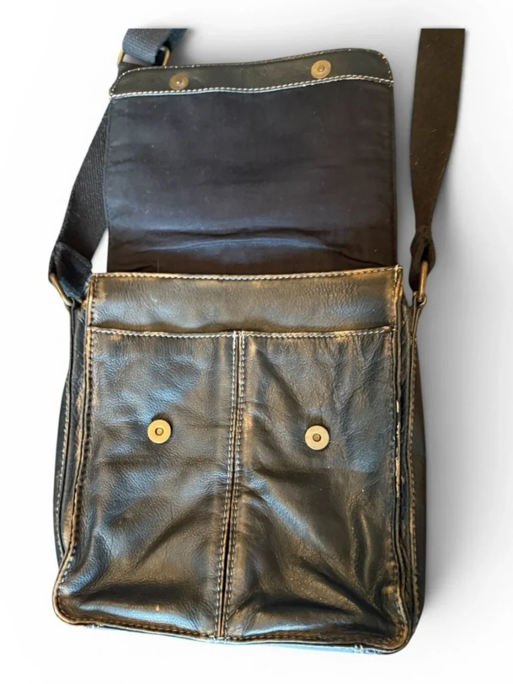 Black Rivet Black/Brown Leather Crossbody Bag Multi-Pocket Adjustable Strap